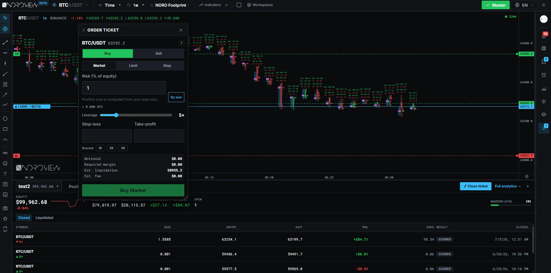 NOROVIEW paper trading simulator with positions and order ticket